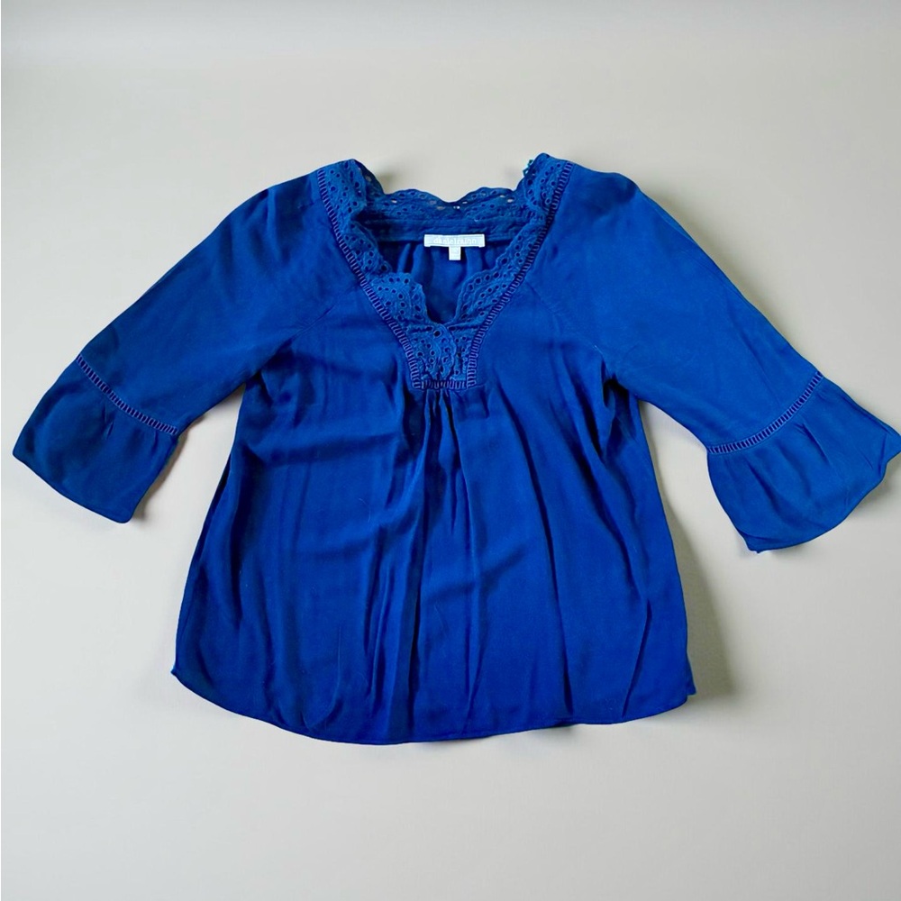 Daniel Rainn Blue Lace V-Neck Blouse